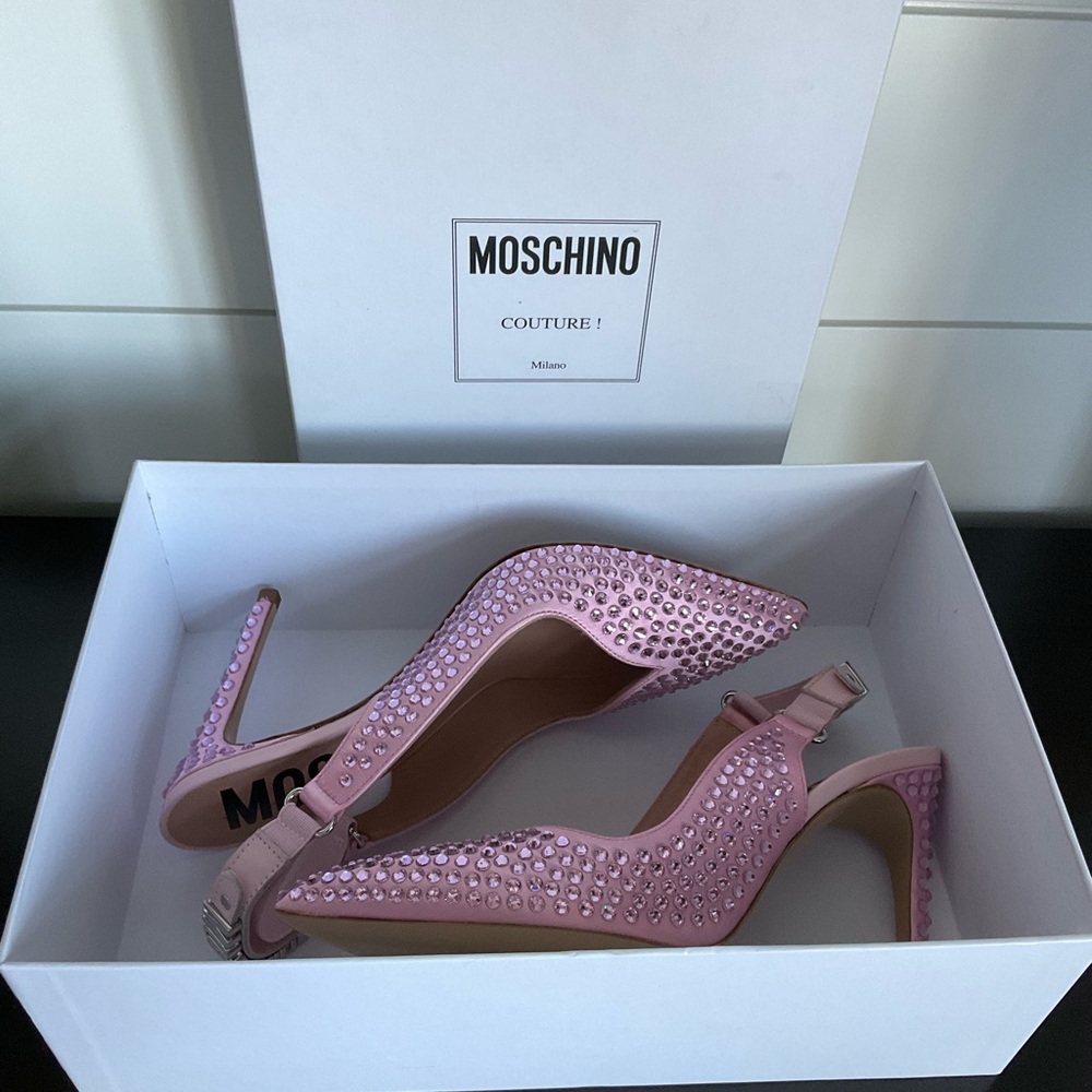Moschino 105 MM Pink Crystal Embellished Heels - Picture 7 of 9